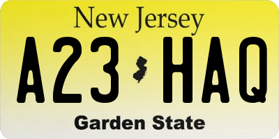 NJ license plate A23HAQ