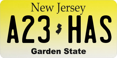 NJ license plate A23HAS