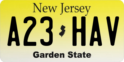 NJ license plate A23HAV