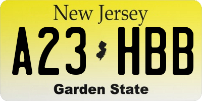 NJ license plate A23HBB