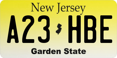 NJ license plate A23HBE