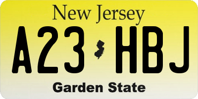 NJ license plate A23HBJ