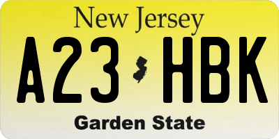 NJ license plate A23HBK