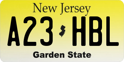 NJ license plate A23HBL
