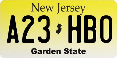 NJ license plate A23HBO