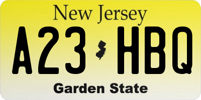 NJ license plate A23HBQ