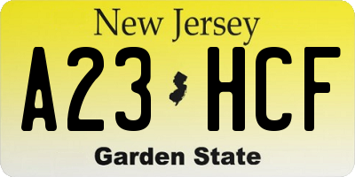 NJ license plate A23HCF