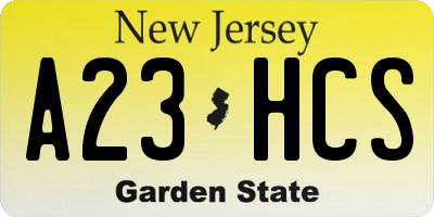 NJ license plate A23HCS
