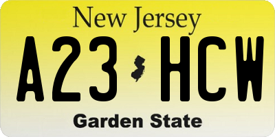 NJ license plate A23HCW
