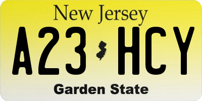 NJ license plate A23HCY