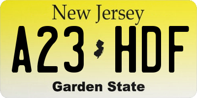 NJ license plate A23HDF