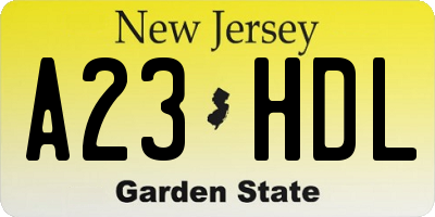 NJ license plate A23HDL