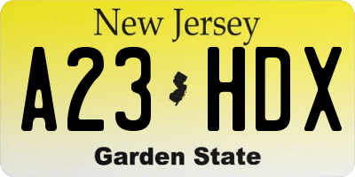 NJ license plate A23HDX