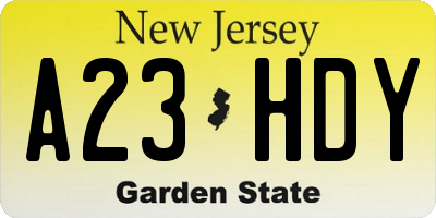 NJ license plate A23HDY