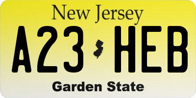 NJ license plate A23HEB