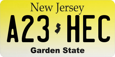 NJ license plate A23HEC