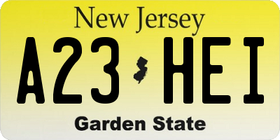 NJ license plate A23HEI