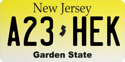 NJ license plate A23HEK