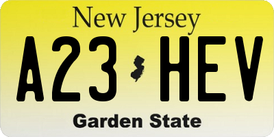 NJ license plate A23HEV