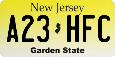 NJ license plate A23HFC