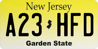 NJ license plate A23HFD