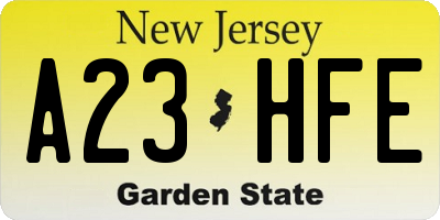 NJ license plate A23HFE