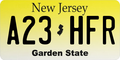NJ license plate A23HFR