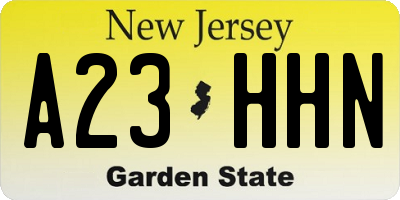 NJ license plate A23HHN