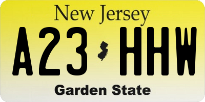 NJ license plate A23HHW
