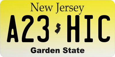 NJ license plate A23HIC