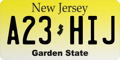 NJ license plate A23HIJ