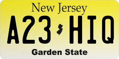 NJ license plate A23HIQ
