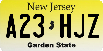 NJ license plate A23HJZ