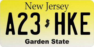 NJ license plate A23HKE