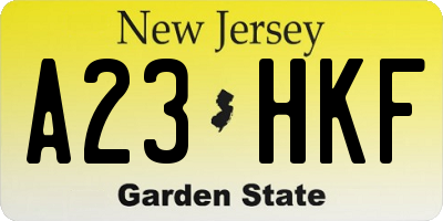 NJ license plate A23HKF
