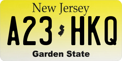 NJ license plate A23HKQ