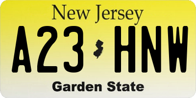 NJ license plate A23HNW