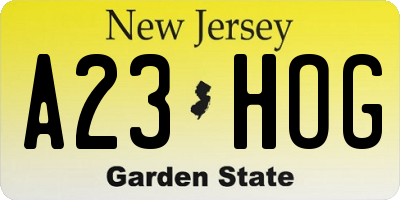 NJ license plate A23HOG