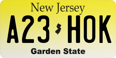 NJ license plate A23HOK