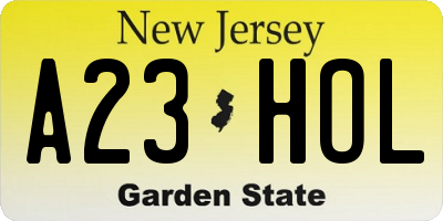 NJ license plate A23HOL