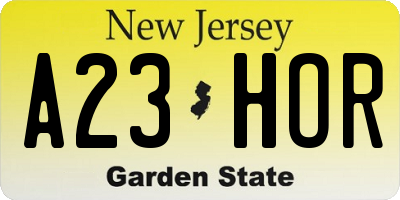 NJ license plate A23HOR