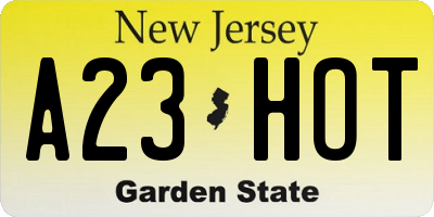 NJ license plate A23HOT