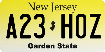 NJ license plate A23HOZ