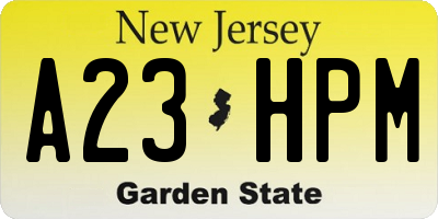 NJ license plate A23HPM