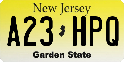 NJ license plate A23HPQ