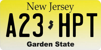 NJ license plate A23HPT