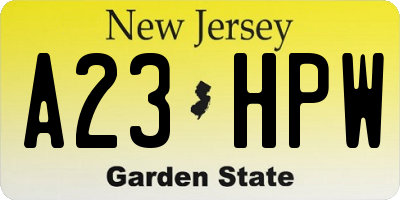 NJ license plate A23HPW