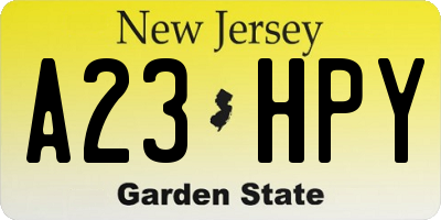 NJ license plate A23HPY