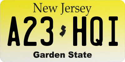 NJ license plate A23HQI