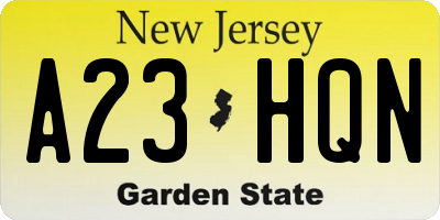NJ license plate A23HQN